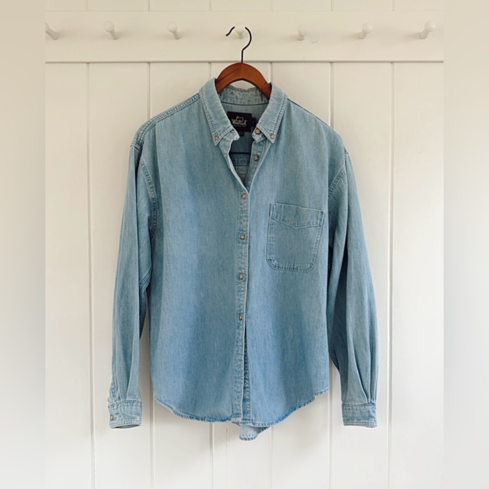 Vintage Woolrich Denim Button Down Chambray Thick Classic Basic Cotton Western
